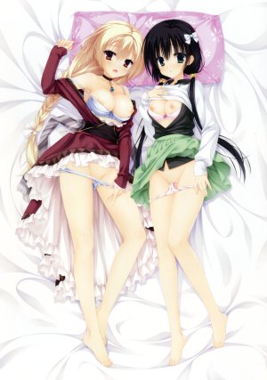 小舞一,むりりん,天霧夕音,雪莉·沃里克,天色Islenauts,Yuzusoft,裸足,黑发,金发,bra,三股辫,露胸,项圈,连衣裙,全身,绿色眼,巨乳,横臥,nipples,開いた口,胖次,panty_pull,马尾辫,红色眼,衬衫,短裙,双马尾