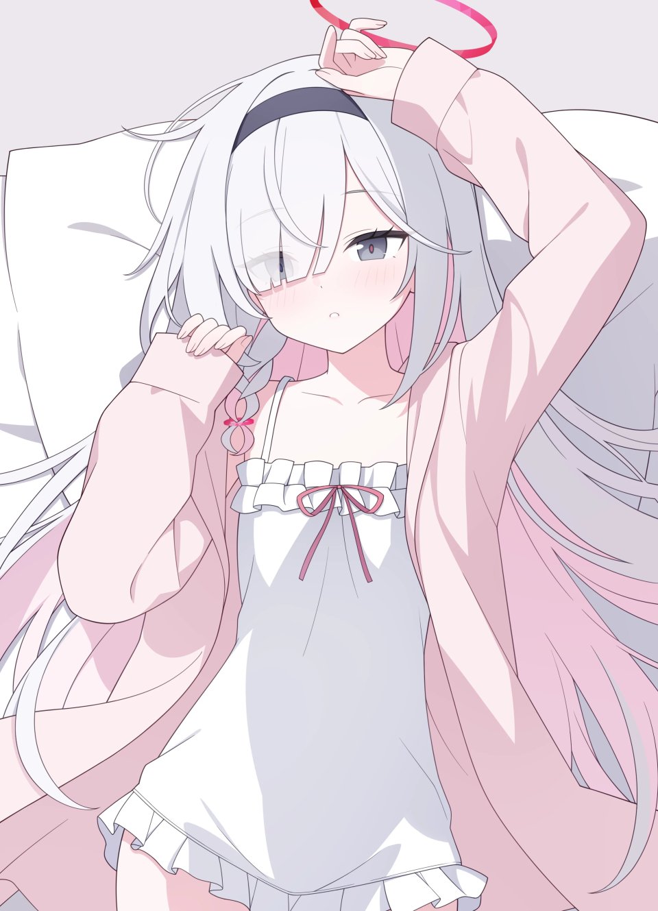 普拉娜 蔚蓝档案 Jyt 脸红 三股辫 灰发 发饰 光晕