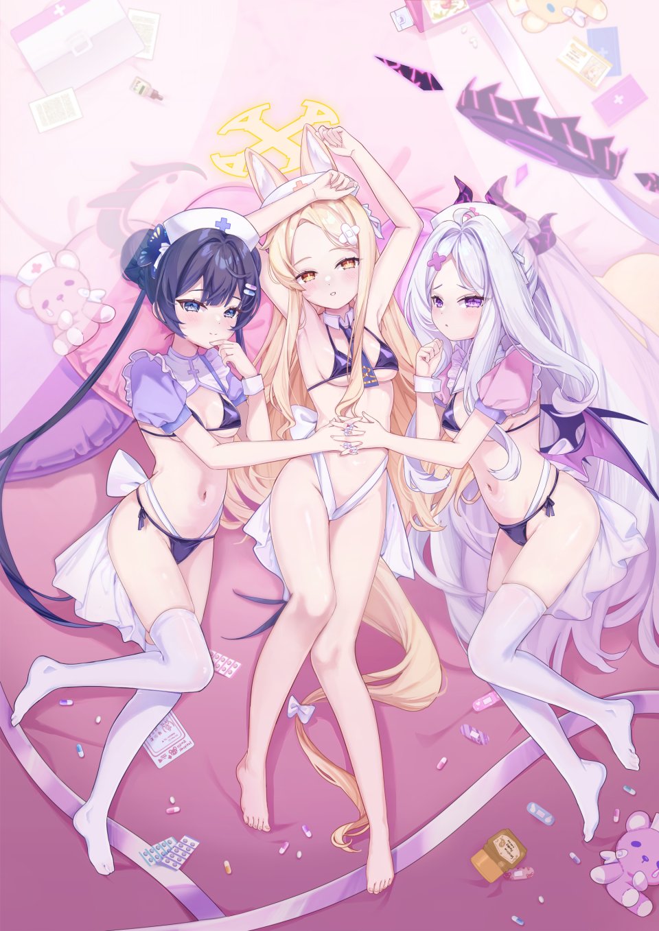 Negitail31 日奈 竜華キサキ 百合園セイア 蔚蓝档案 呆毛 兽耳 创可贴