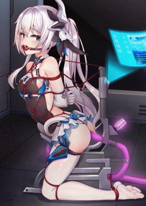 德莉莎,崩坏3rd,异端丶,露肩,碧眼,捆绑play,breasts,口塞,灰发,长发,丝袜,超长发,白丝