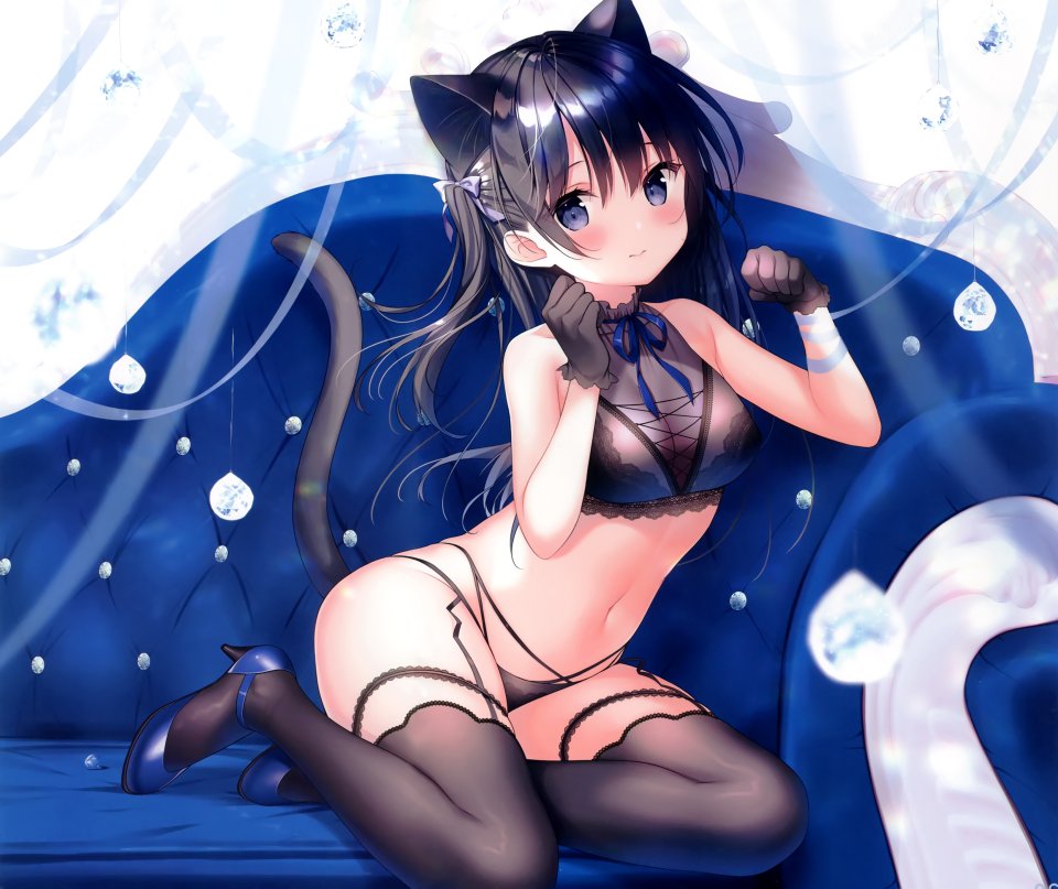 三輪フタバ 兽耳 Lingerie 猫耳 胖次 Stockings 黑丝