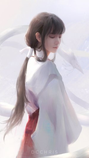 犬夜叉,桔梗,dcchris,长发,single,長身像,highres,前发,茶发,和服,直刘海