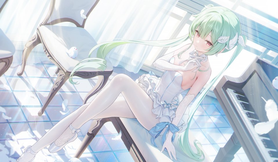 ほうき星 连衣裙 萝莉 No-Bra 裤袜 绿发 白丝 礼服