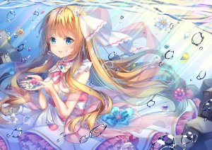 torokeru_none,原创,金发,碧眼,胸部,cleavage,连衣裙,长发