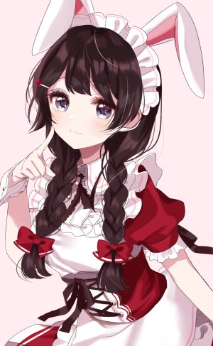 Vtuber,Nijisanji,月ノ美兎,sinsihukunokonaka,长发,single,長身像,脸红,视线正对,前发,茶发,兽耳,女仆,兔耳