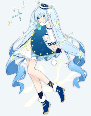 初音ミク,雪ミク,VOCALOID,agonasubi,碧眼,连衣裙,全身,手套,holding,长发,视线正对,笑顔,single,双马尾