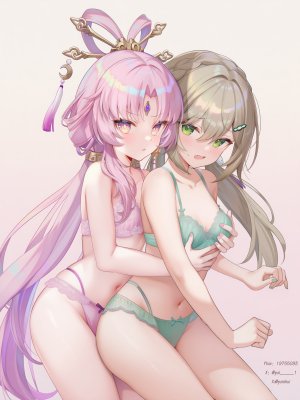 poi氵,符玄,崩坏：星穹铁道,崩坏星穹铁道,崩壊:スターレイル,女孩子,少女,魅惑的大腿,百合,青雀