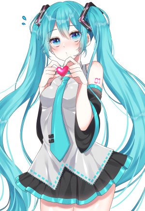 初音ミク,VOCALOID,mizuamemochimochi,露肩,发饰,长发,视线正对,衬衫,短裙,single,tattoo,双马尾,白背景