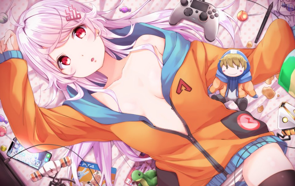 Na53 原创 脸红 连帽衫 No-Bra 胖次 紫发 红色眼