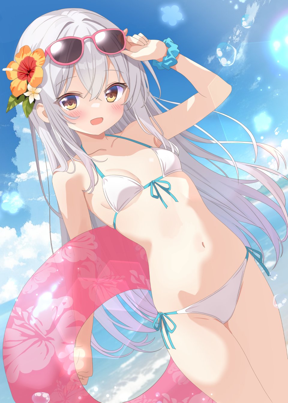 原创 Aruka 水着 脸红 Breasts 灰发 发饰 长发