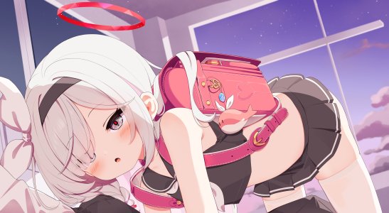 setmen,蔚蓝档案,プラナ,萝莉,制服,发饰,书包,丝袜,白毛,脸红