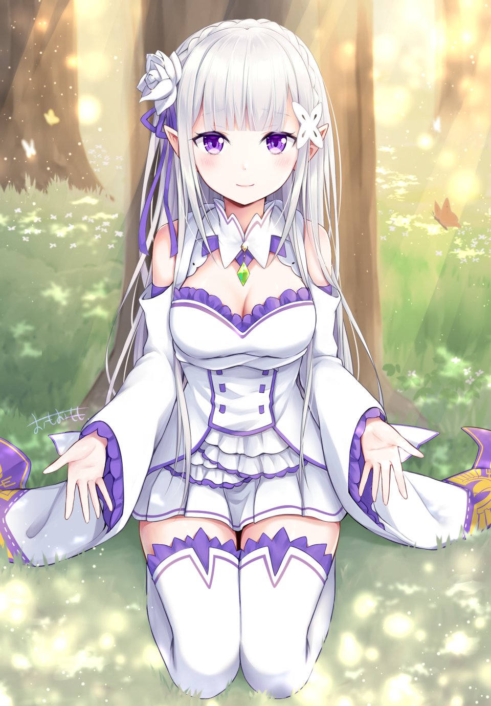 Emilia 从零开始的异世界生活 Omoomomo 露肩 三股辫 胸部 蝴蝶 Cleavage