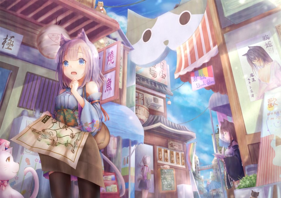 原创 动物 兽耳 前发 黑丝 碧眼 胸部 茶发