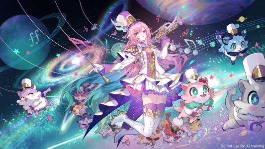 崩坏：星穹铁道,藤ちょこ,全身,手套,holding,长发,长袖,粉发,衬衫,短裙,笑顔,丝袜,超长发