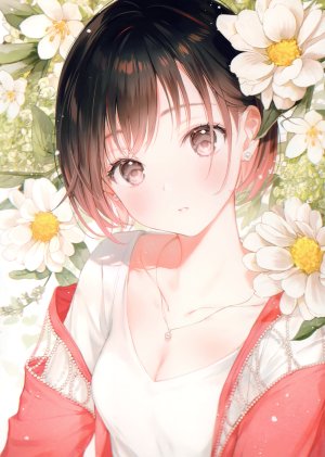 原创,gomzi,黑发,胸部,茶发,cleavage,视线正对,衬衫,短发,貧乳,single