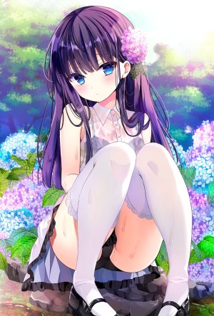 原创,師走ほりお,碧眼,脸红,bra,breasts,连衣裙,发饰,长发,视线正对,胖次,紫发,single,丝袜,下着,湿身,白丝