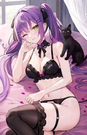 常暗トワ,Hololive,bra,garter,吊带袜,猫,丝袜