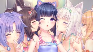 巧克力,枫,水無月時雨,香草,ネコぱら,sayori,兽耳,铃,青发,茶发,猫耳,猫娘,游戏CG,发饰,挤眼,紫色眼,紫发,泳装,白发,百合