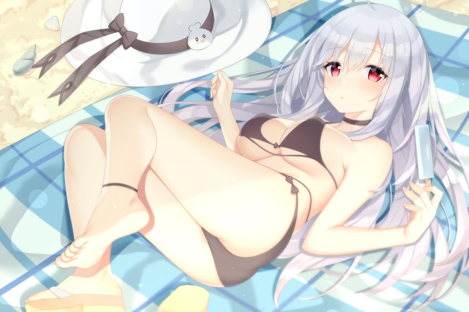 逆流茶会 朱鹭咲澪 原创 裸足 水着 胸部 项圈 Cleavage