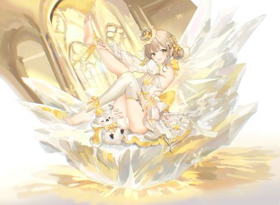 原创,dedeko,动物,脸红,棕色眼,茶发,皇冠,双团子头,包子頭,长袖,视线正对,笑顔,single