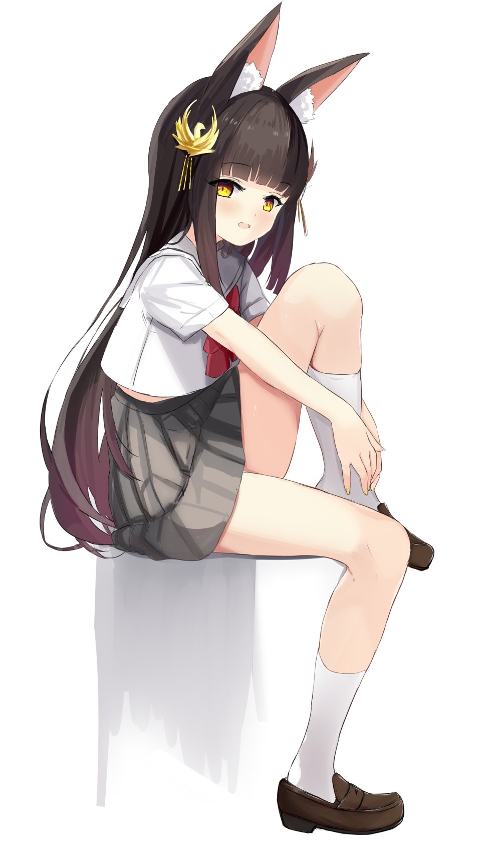 長門 碧蓝航线 Hamiro 兽耳 黑发 Breasts 狐娘 发饰