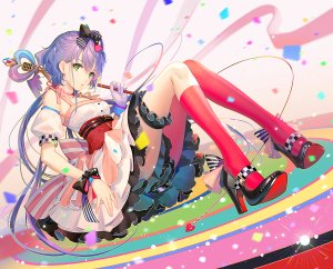 VOCALOID,VocaloidChina,洛天依,tidsean,长发,single,视线正对,胸部,前发,双马尾,绿色眼,紫发,holding,全身