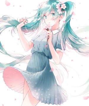 初音ミク,VOCALOID,青井有紀,前发,碧眼,衬衫,发饰,holding,长发,视线正对,短裙,single,双马尾,白背景