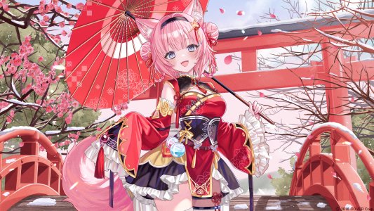 博衣こより,Hololive,兽耳,汉服,garter,萝裙,丝袜,雨伞