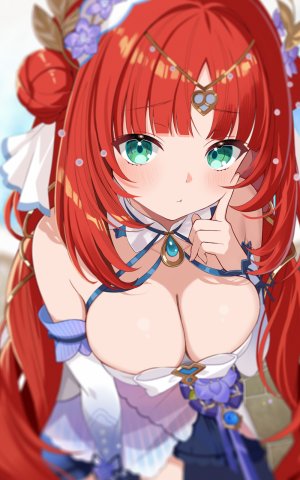 原神,妮露,nilou,もつぬき,single,长发,長身像,视线正对,前发,脸红,breasts,绿色眼,直刘海,双团子头,少女