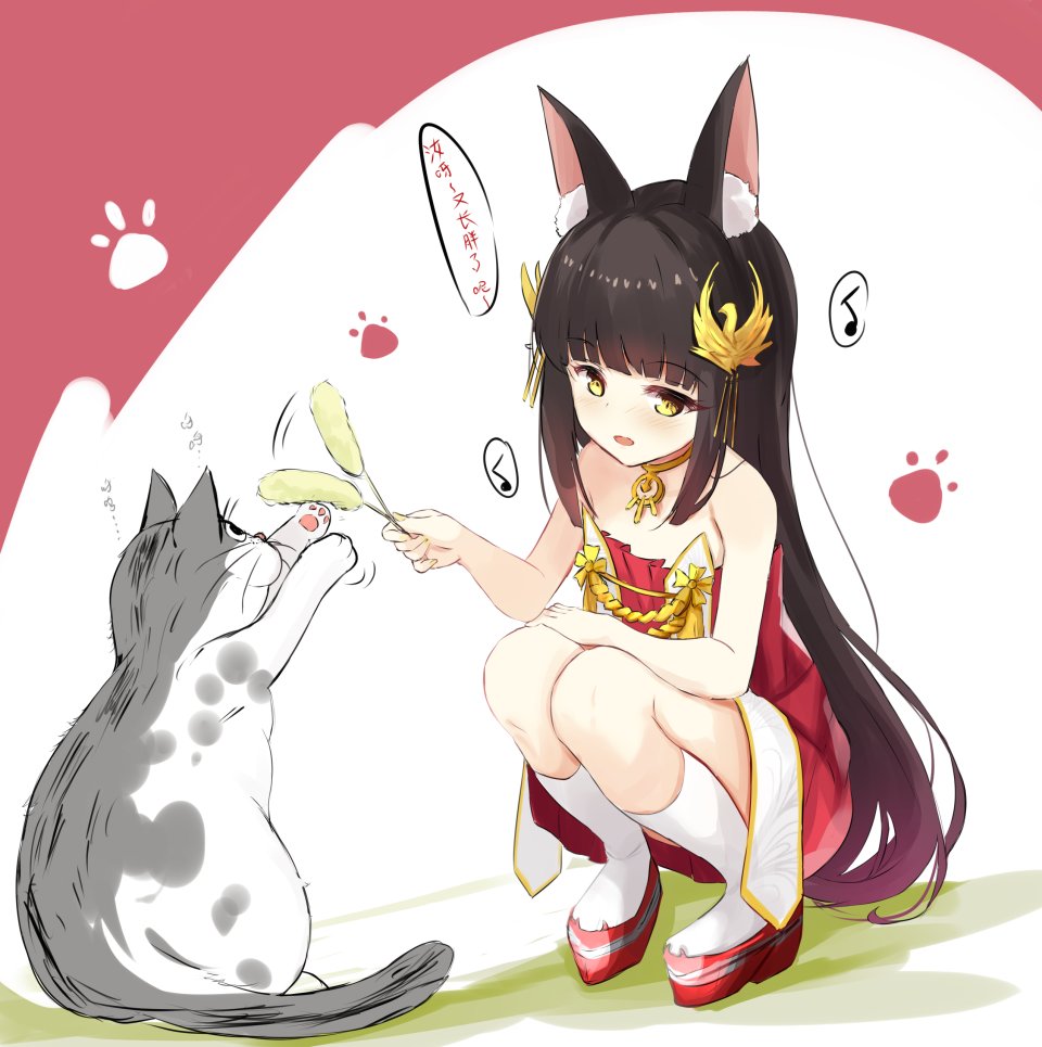 長門 碧蓝航线 Hamiro 兽耳 黑发 猫 连衣裙 狐娘