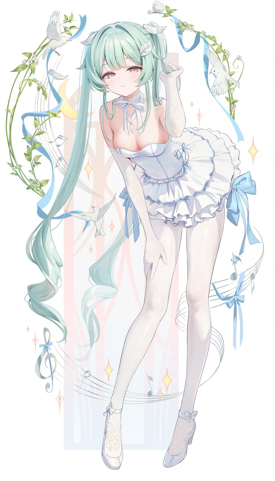 原创 ほうき星 露肩 Breasts Cleavage 连衣裙 長手袋 全身