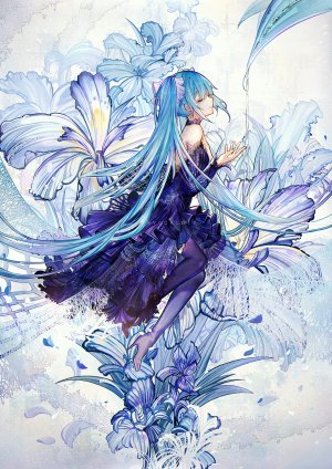 初音ミク,VOCALOID,白祈QSR,项圈,连衣裙,长发,笑顔,黑丝,双马尾