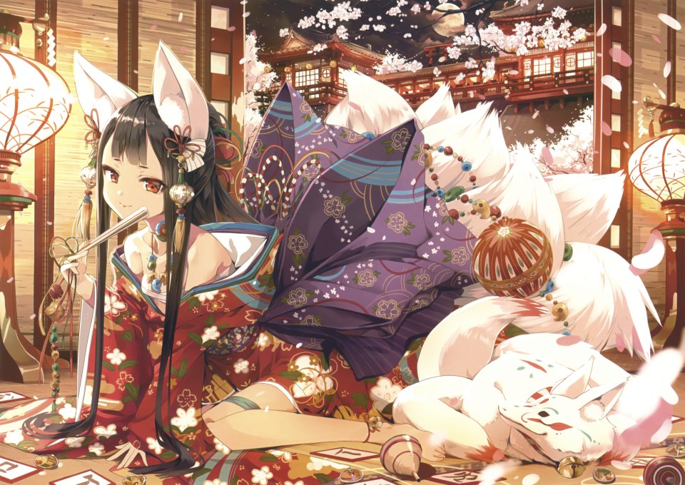 Eshi_100_Nin_Ten 原创 Cura 兽耳 露肩 铃 黑发 直刘海