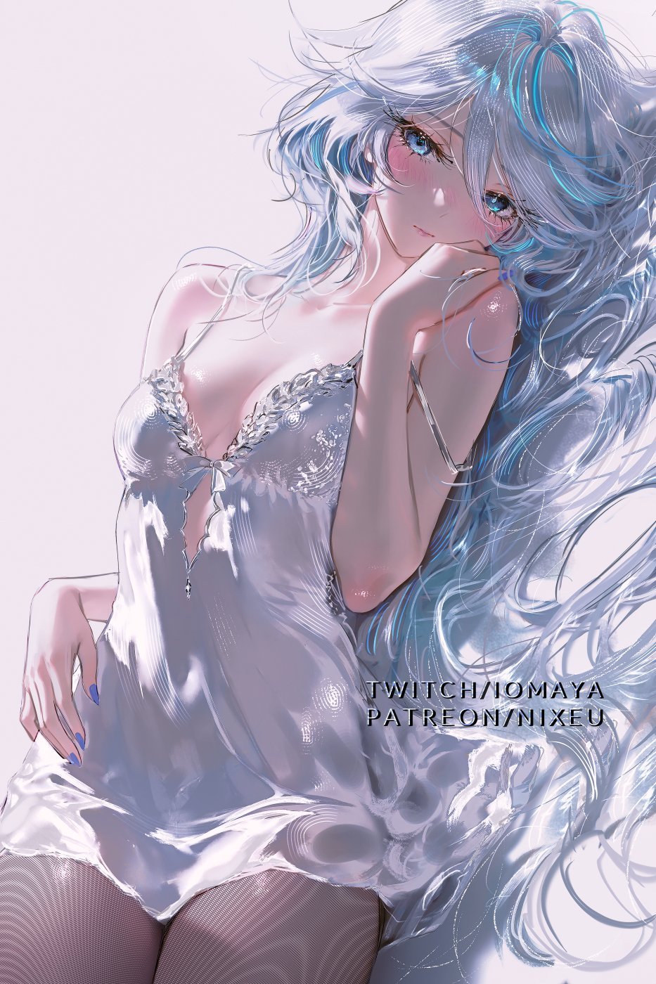 フォカロルス 原神 Nixeu 露肩 碧眼 青发 脸红 Breasts