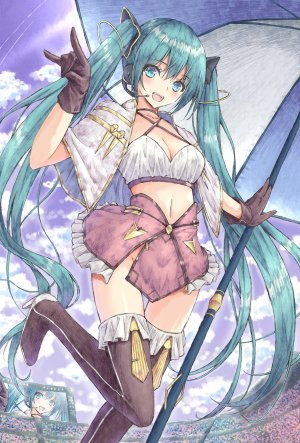 aramachi,初音ミク,VOCALOID,cleavage,nopan,黑丝