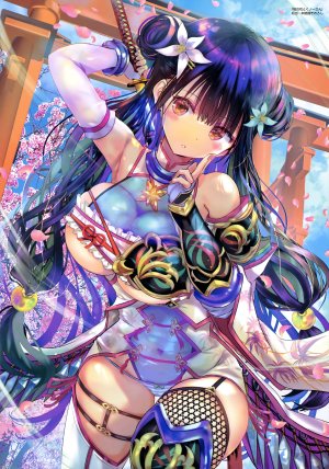 緒方てい,护甲,汉服,garter,No-Bra,胖次,看穿,条纹胖次,长筒袜,剑,丝袜,weapon