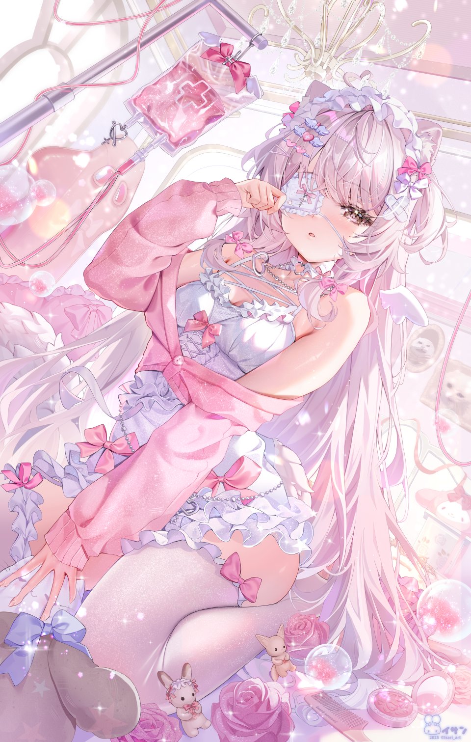 いさり 独立虚拟YouTuber 兽耳 创可贴 连衣裙 猫耳 长筒袜 针织衫