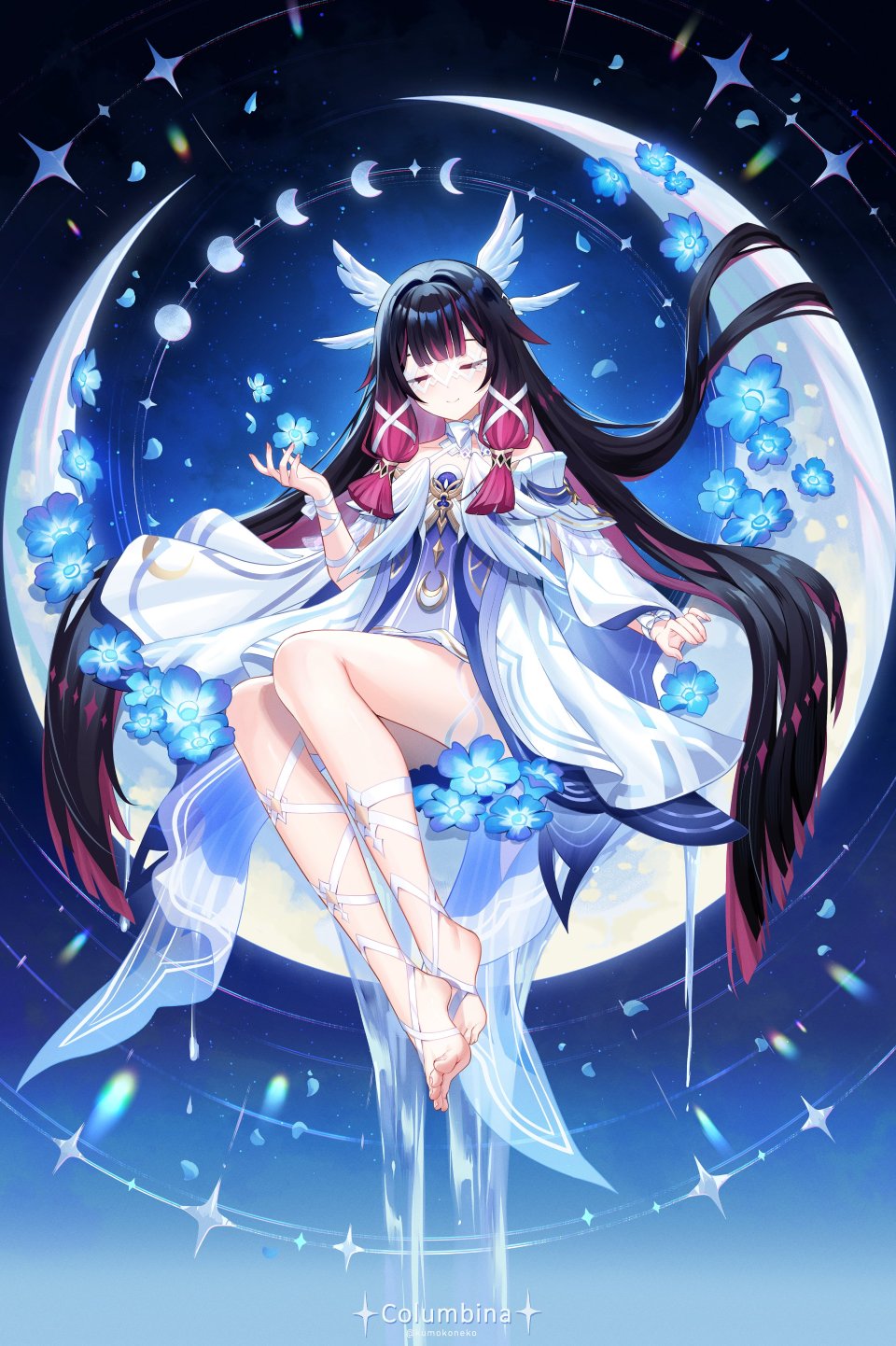 コロンビーナ 原神 Lalazyt 露肩 黑发 连衣裙 全身 发饰