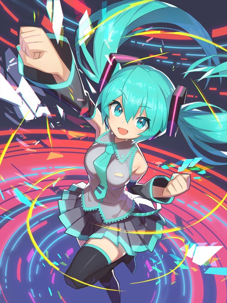 初音ミク VOCALOID 齋藤直葵 黑丝 长发 长袖 视线正对 迷你短裙