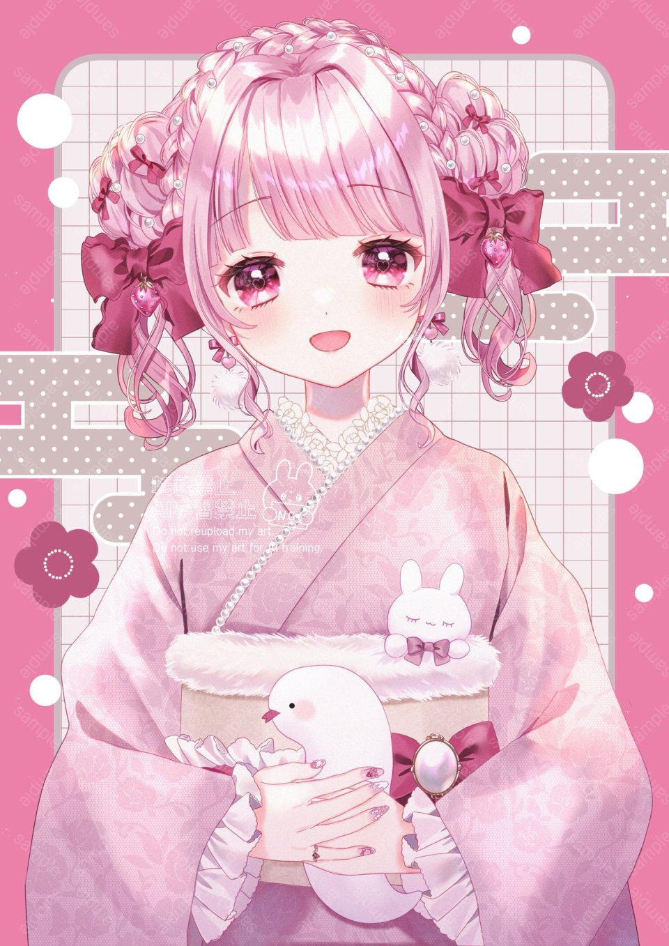 Itsuki_Arisa 独立虚拟YouTuber あでりーぬ 直刘海 脸红 三股辫 Holding 和服