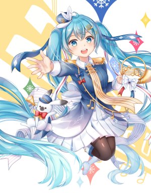 VOCALOID,初音ミク,雪ミク,雪音,雪ミク2020,narae_e28,single,長身像,脸红,视线正对,開いた口,胸部,前发,碧眼,笑顔,双马尾,青发