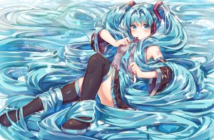 初音ミク,VOCALOID,綾月すぐれ,黑丝,脸红,发饰,长发,视线正对,横臥,衬衫,短裙,single,双马尾