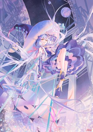 星尘,VOCALOID,vsinger,ATDAN,前发,裸足,露肩,项圈,连衣裙,全身,长发,视线正对,開いた口,笑顔,single,黄色眼