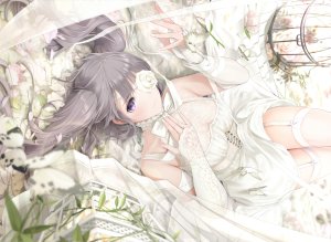 幽谷霧子,偶像大师,idolmaster_shiny_colors,蝴蝶,连衣裙,长发,紫色眼,Stockings,黑丝,双马尾