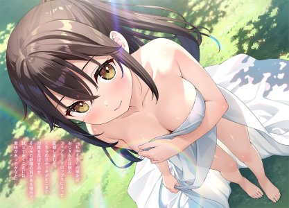 佐佐木与P酱,kantoku,脸红,breasts,棕色眼,茶发,cleavage,长发,视线正对,马尾辫,single