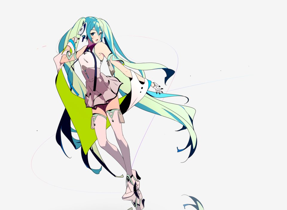 Sohin 初音ミク VOCALOID 碧眼 青发 脸红 连衣裙 手套