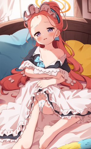 setmen,蔚蓝档案,花冈柚子,萝莉,贫乳,发饰,胖次,裸足,脸红,长发