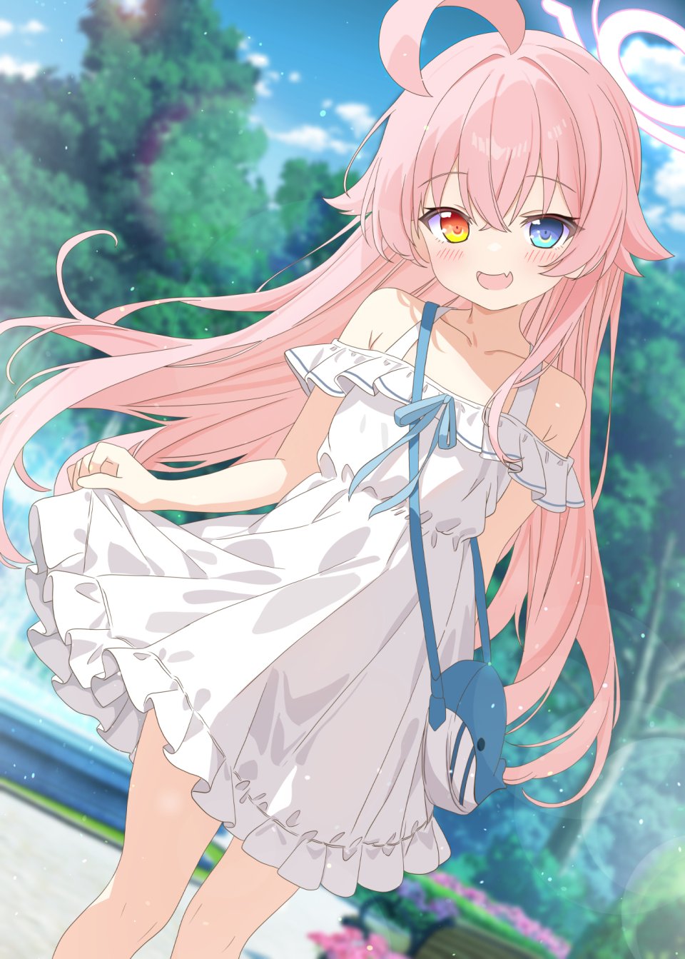 小鸟游星野 蔚蓝档案 Aruka 呆毛 露肩 碧眼 脸红 连衣裙