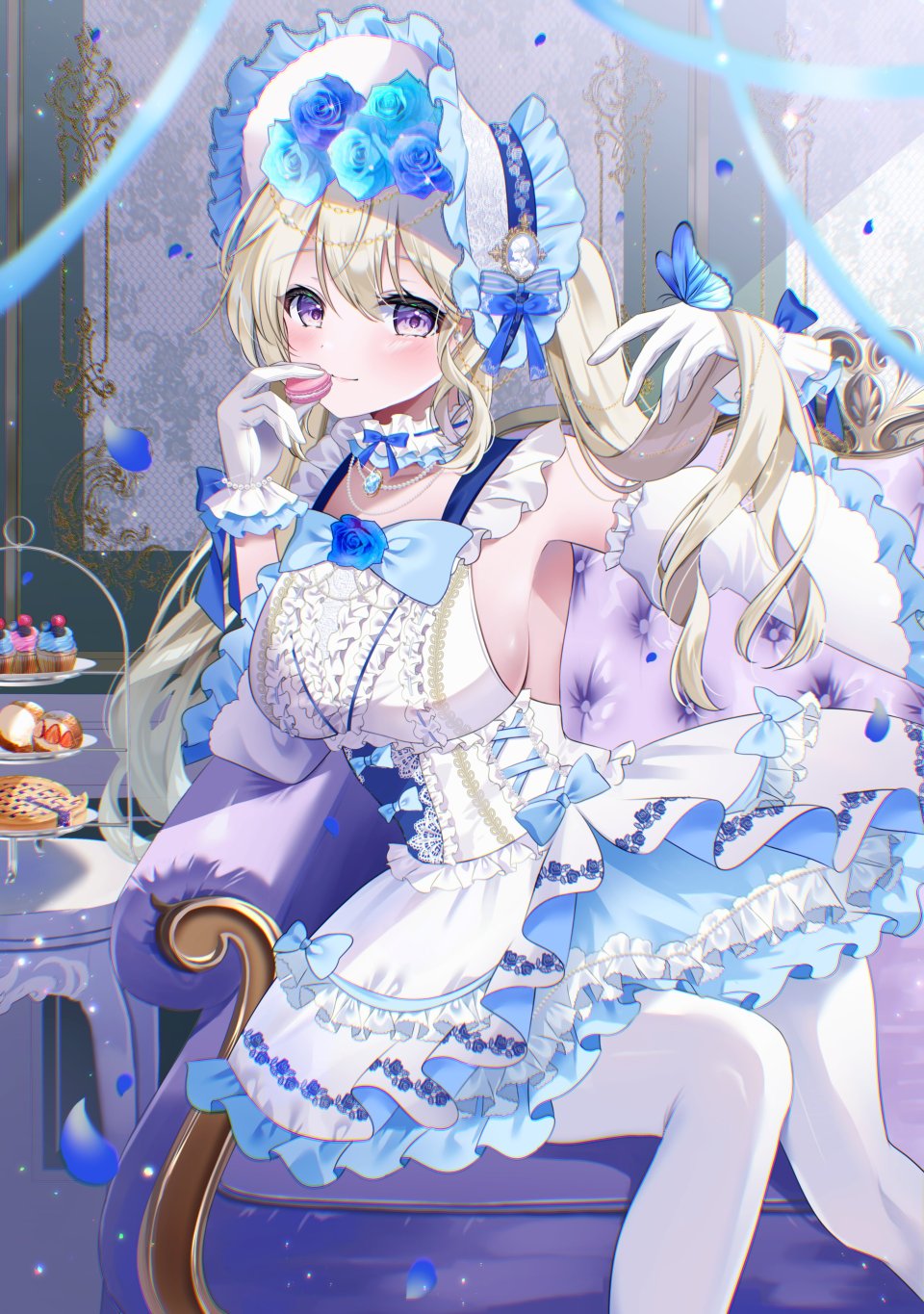 月宮サラ 原创 金发 脸红 Breasts 项圈 连衣裙 手套
