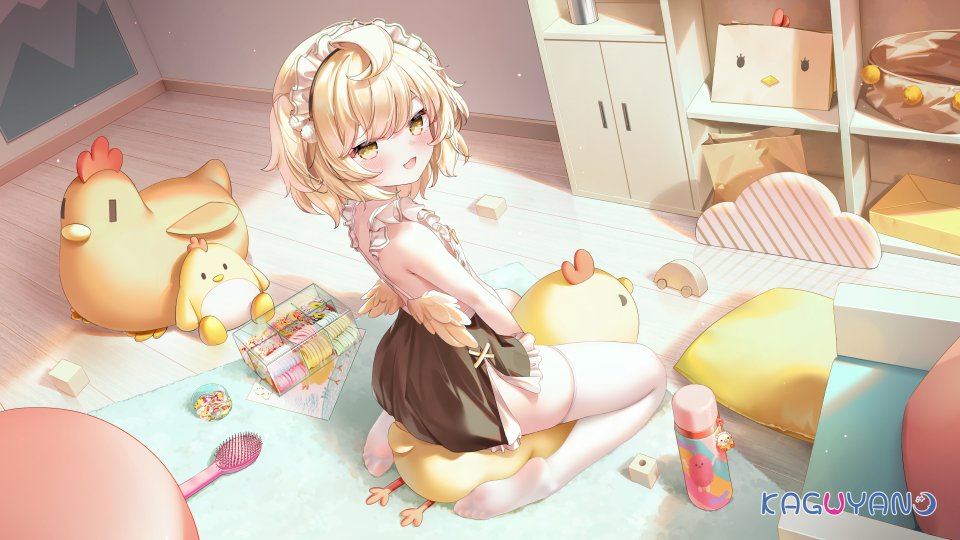 KAGUYANO 鬼針草 呆毛 围裙 露肩 金发 连衣裙 全身